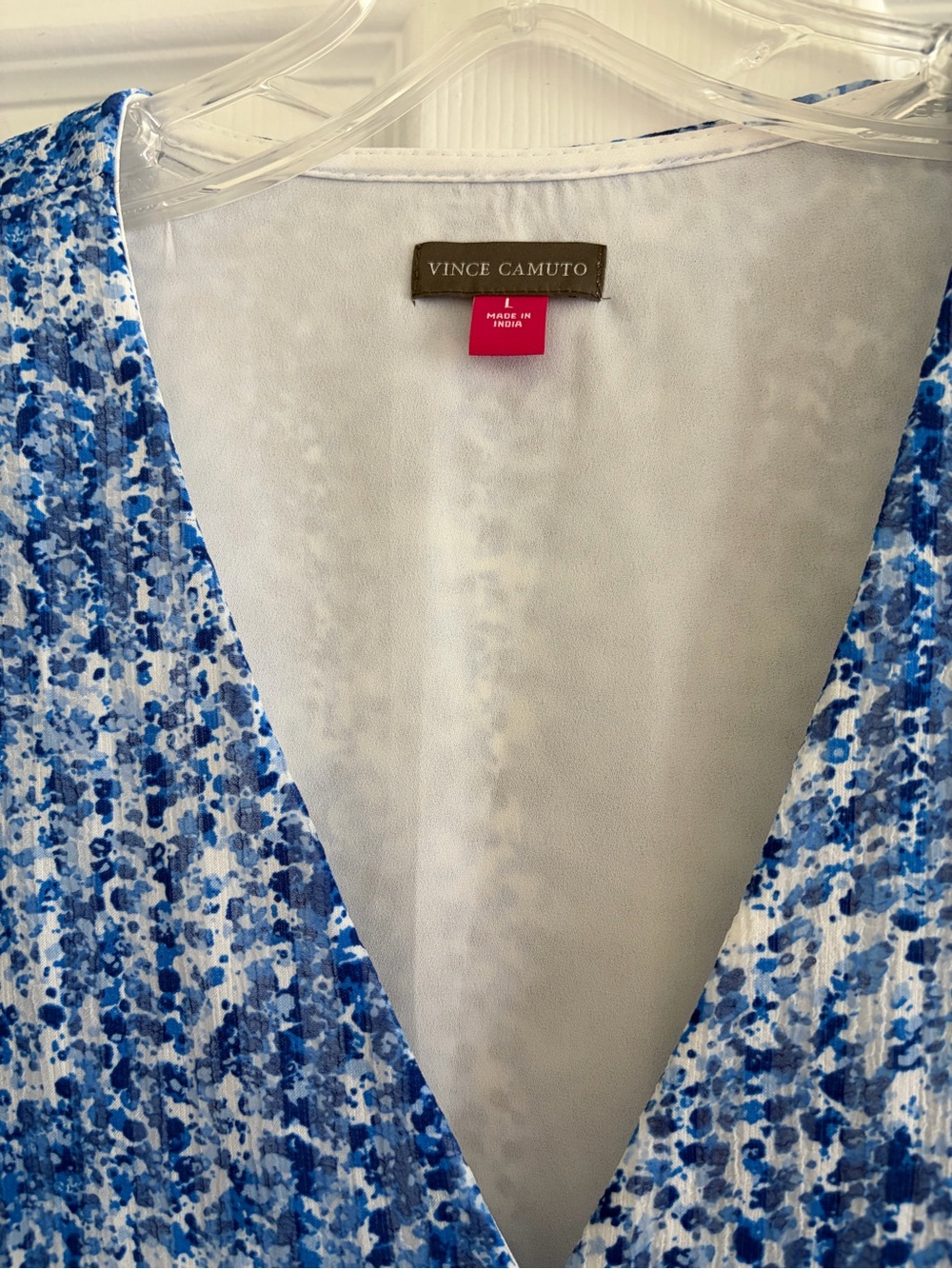 NWT Vince Camuto Blue & White Floral-Print Wrap Blouse!  Beautiful/Lightweight!